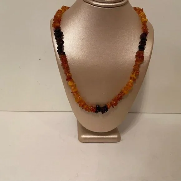 NECKLACE AMBER CHIPS HONEY GOLD AND CHERRY RED RUSTIC NATURAL BALTIC 24” - Picture 2 of 9